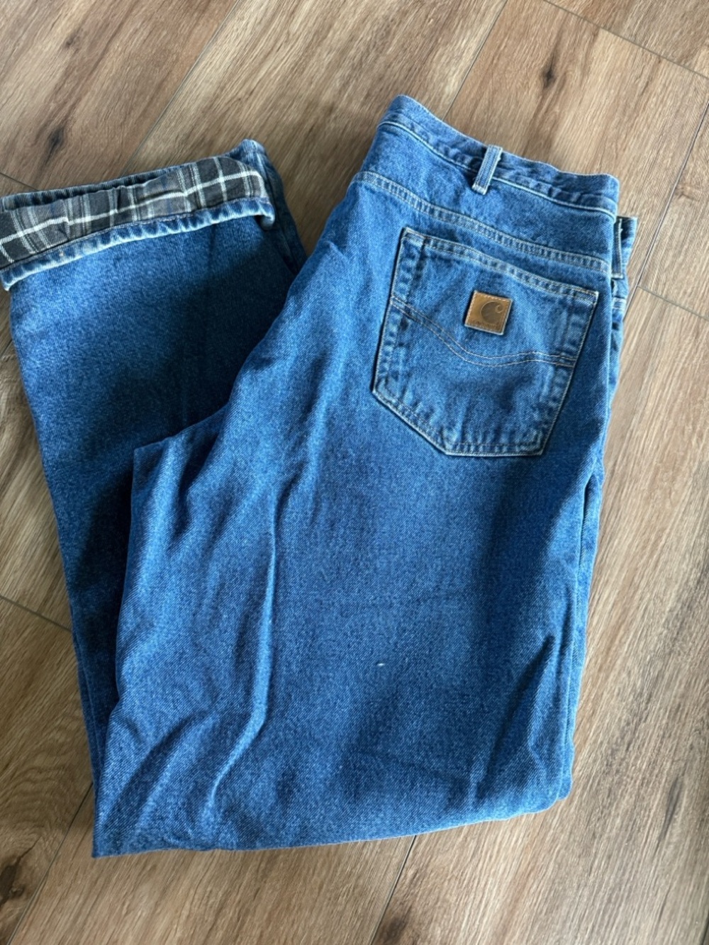 Carhartt Men's Blue Denim Work Jeans- flannel lined 38x32